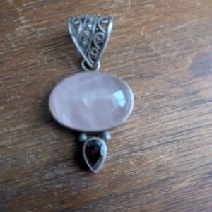 Sterling Silver Rose Quartz and Garnet Pendant - Pink Gemstone Necklace